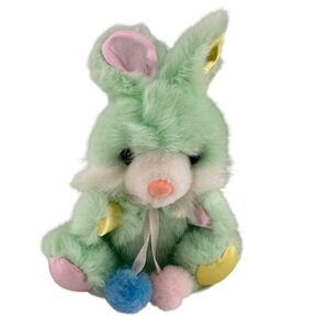 Vintage Peachtree Playthings Green Pastel Plush Bunny Rabbit Easter Basket 8" b